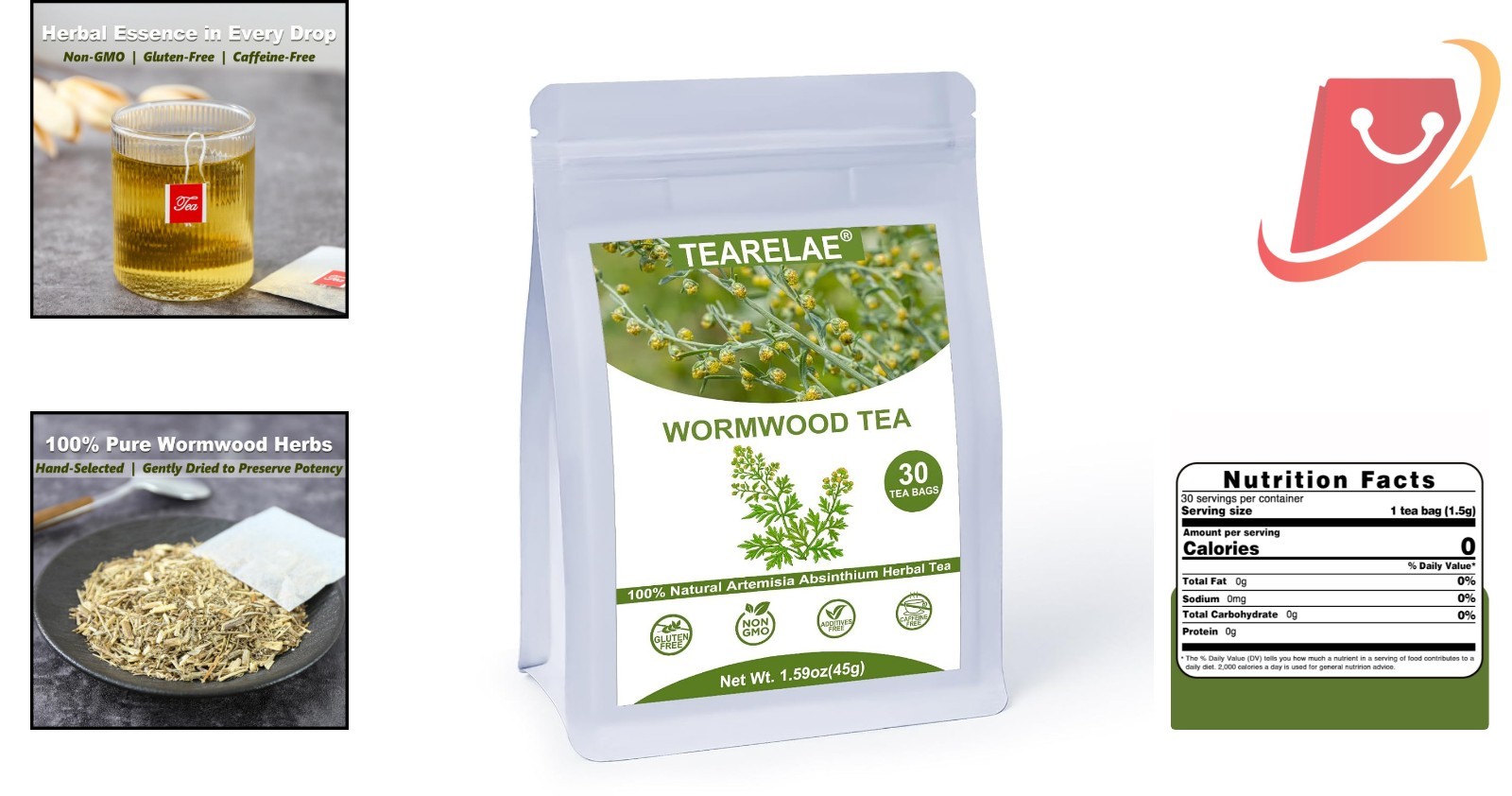Wormwood Tea Bags 30 Count Natural Caffeine-Free Support Digestion Herb