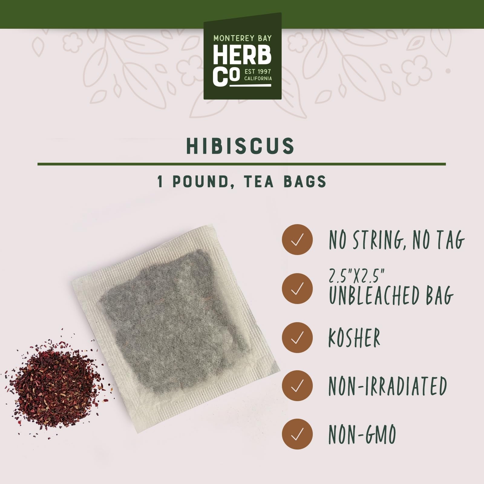 Hibiscus Tea Bags, by Herb Co, Hibiscus Sabdariffa, Caffeine Free, Unbleached…