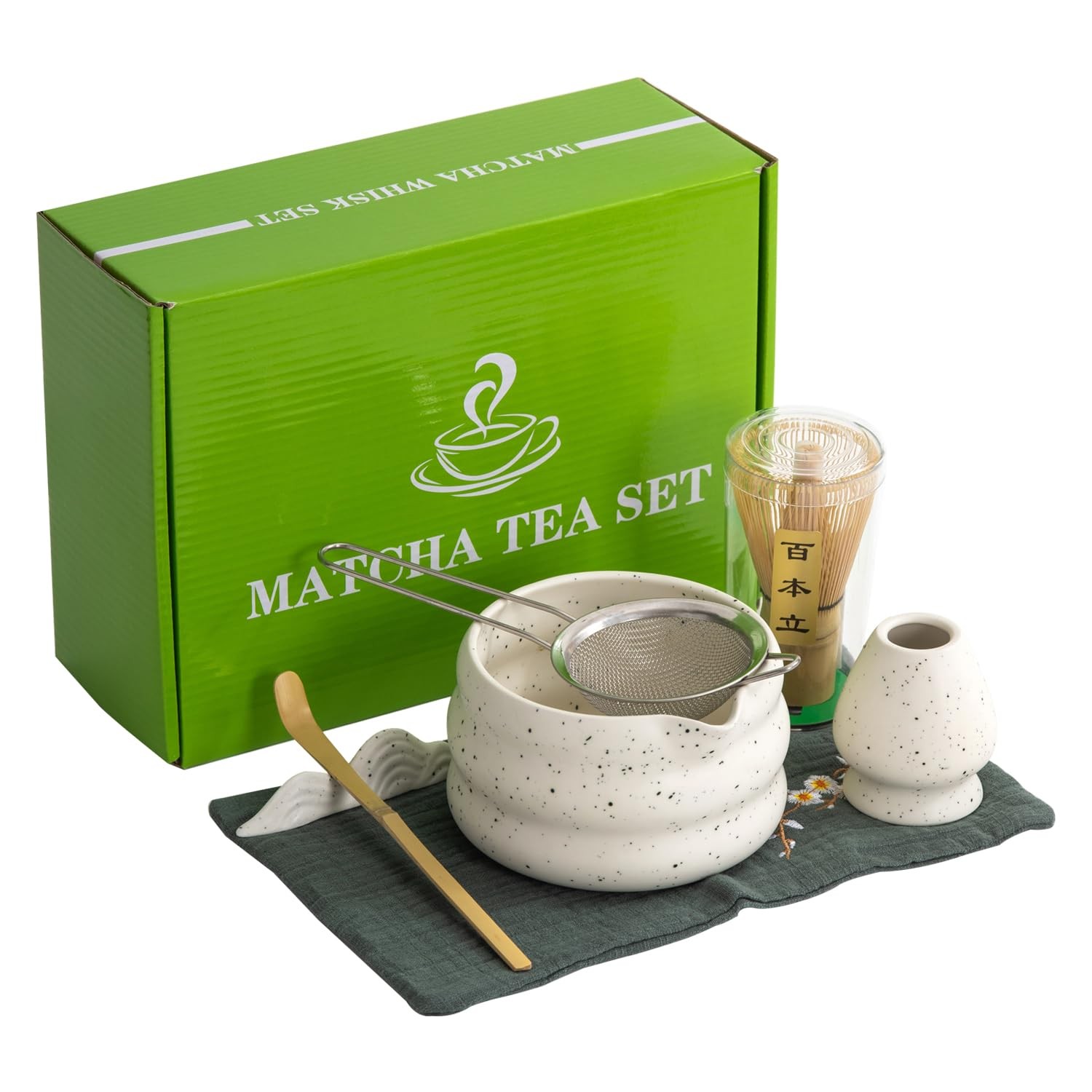 7 PCS Japanese Matcha Tea Set with Bowl Whisk Holder Strainer Gift Box