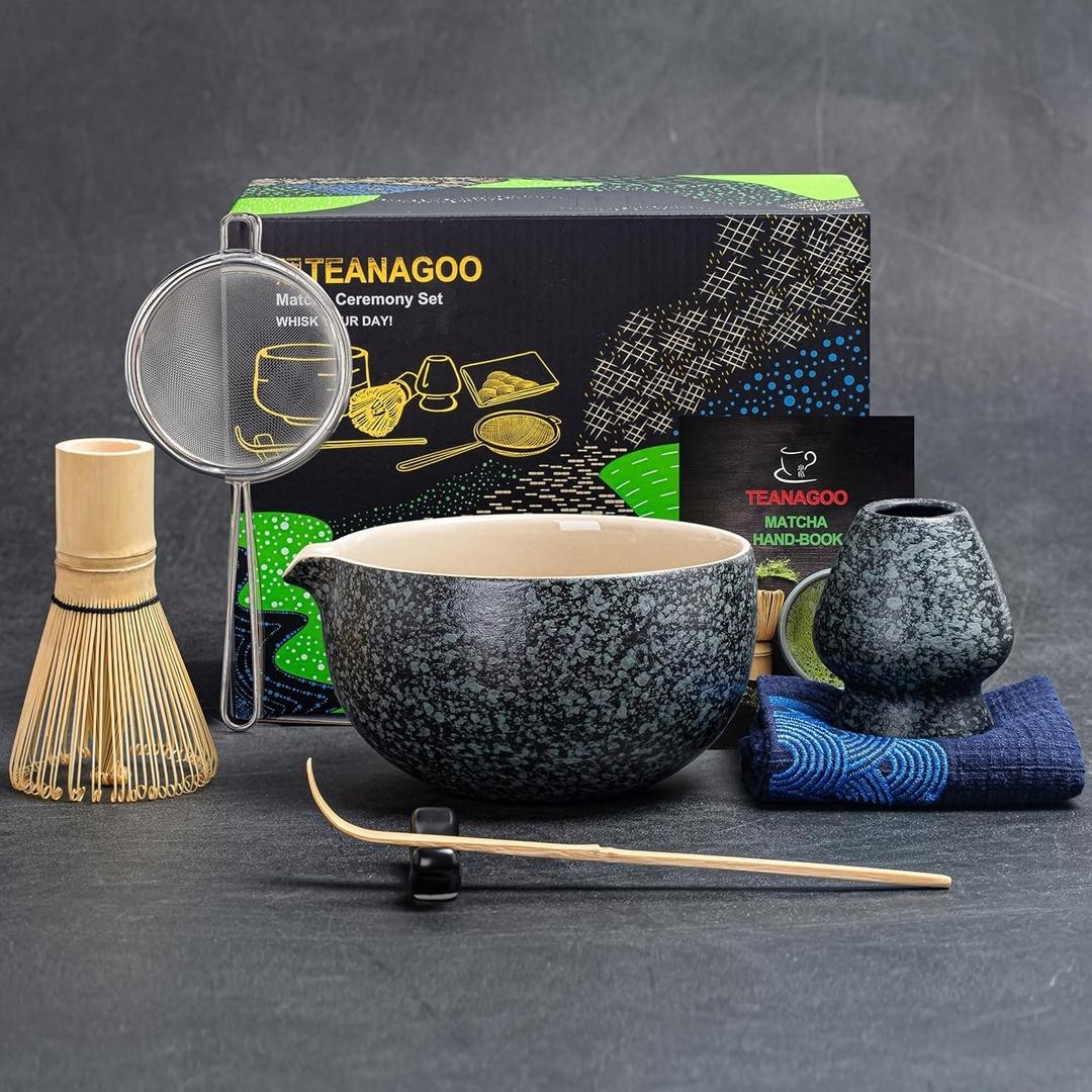 TEANAGOO Matcha Whisk Set Black,7 Pcs Matcha Set,Matcha Kit for Ceremony,Matcha