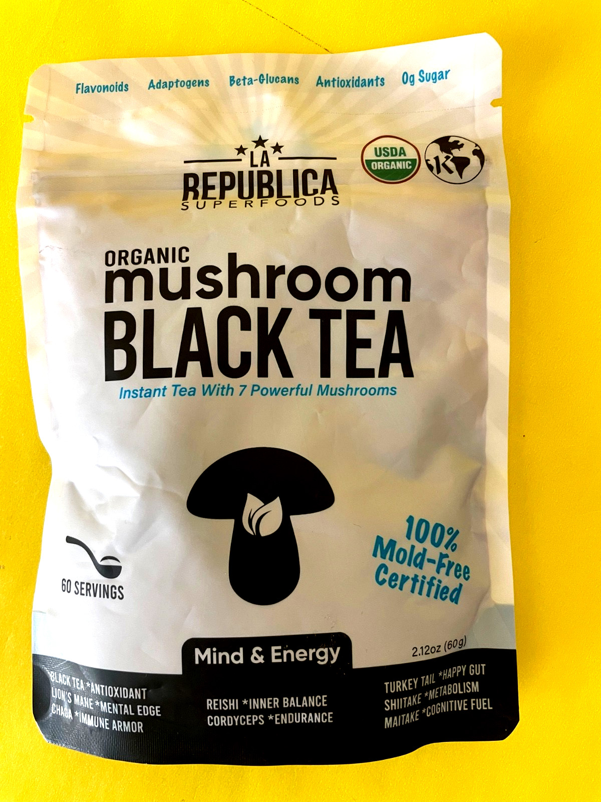 X3) LA REPUBLICA SUPERFOODS Organic Black Mushroom Tea (2.12 OZ) 60 SERVINGS