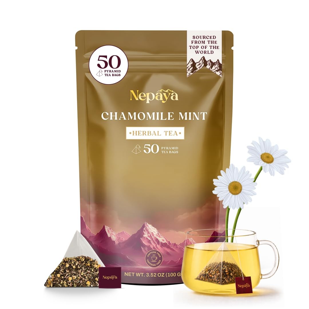 Chamomile Mint Herbal Tea Bags, Relaxing Bedtime Blend with Lemongrass, Peppe…