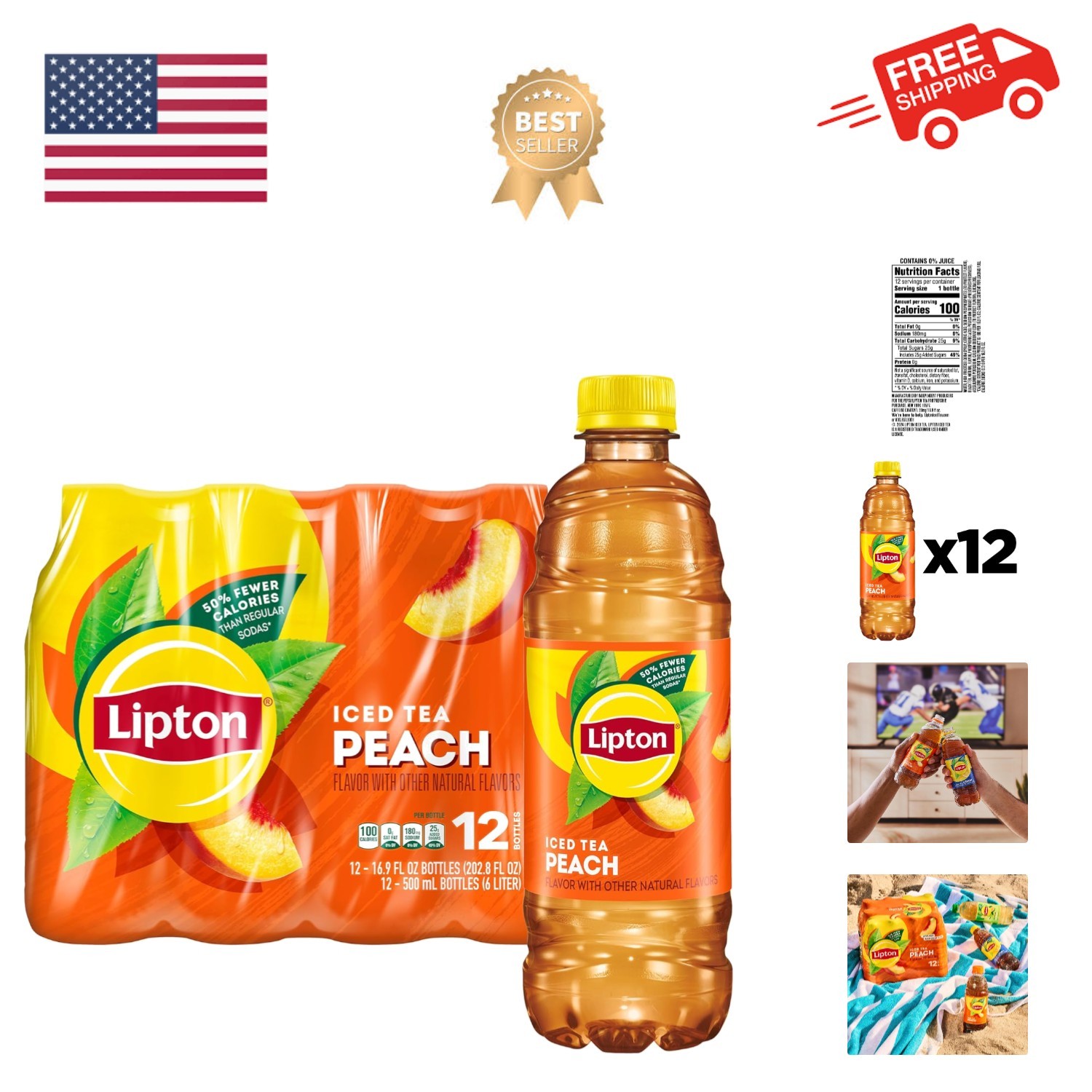 Peach Iced Tea, 16.9 Fl Oz Bottles Pack of 12