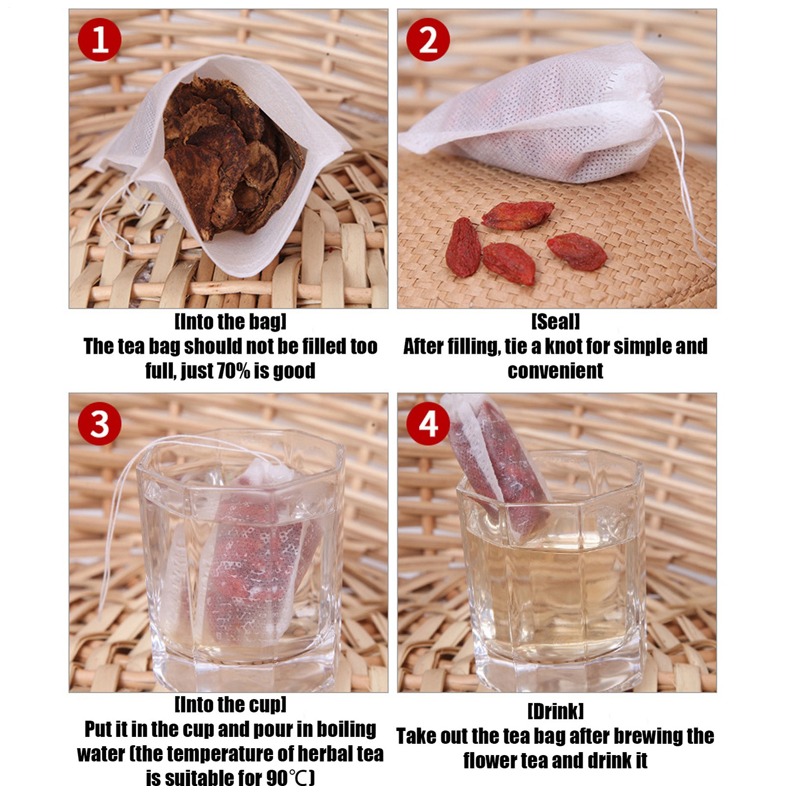 100x Tea Filter Bag Tea Bags For Loose Tea Reusable Empty Tea Filter Bags
