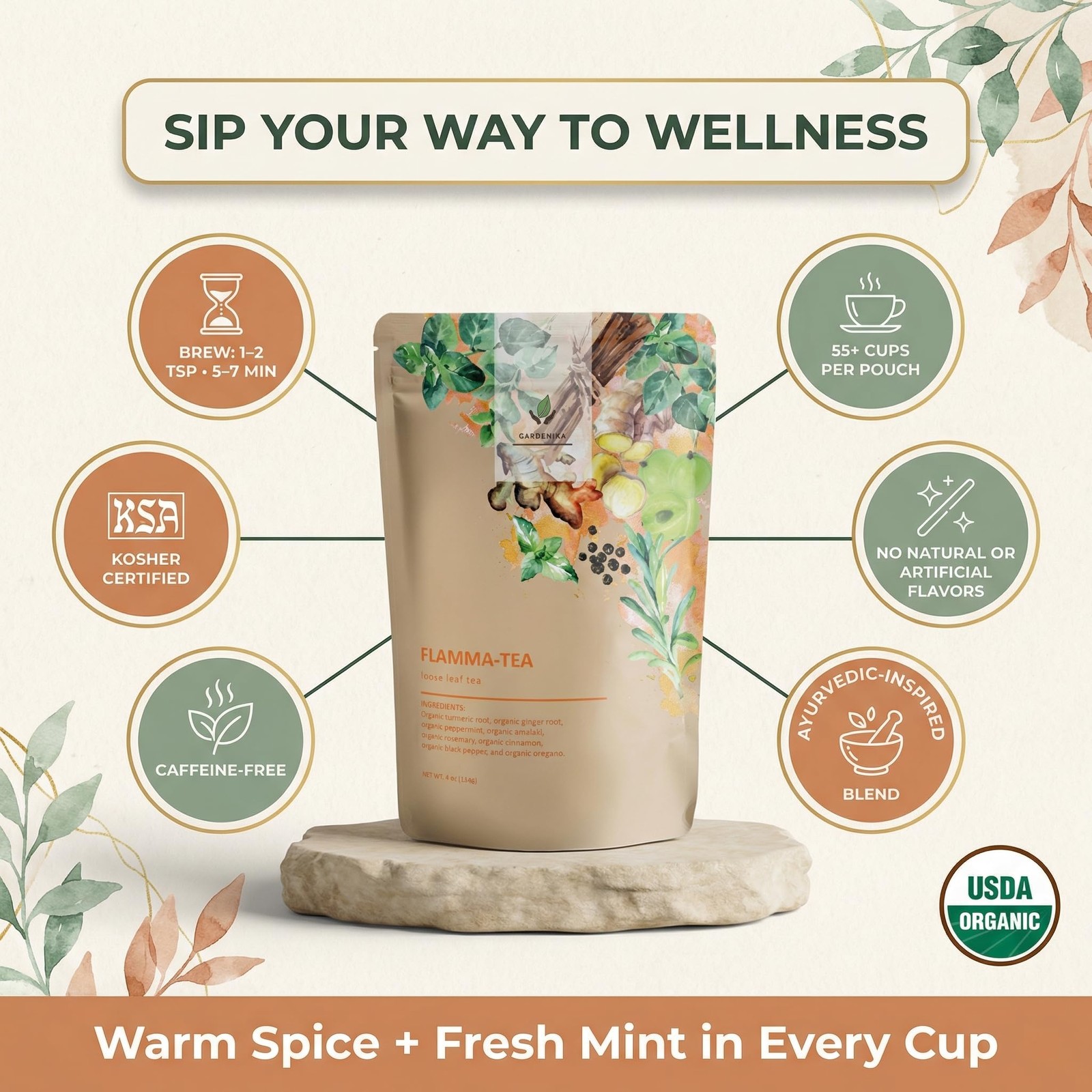 Organic Flamma-tea Loose Leaf Tea | Premium Turmeric Ginger Blend with Cinnam…