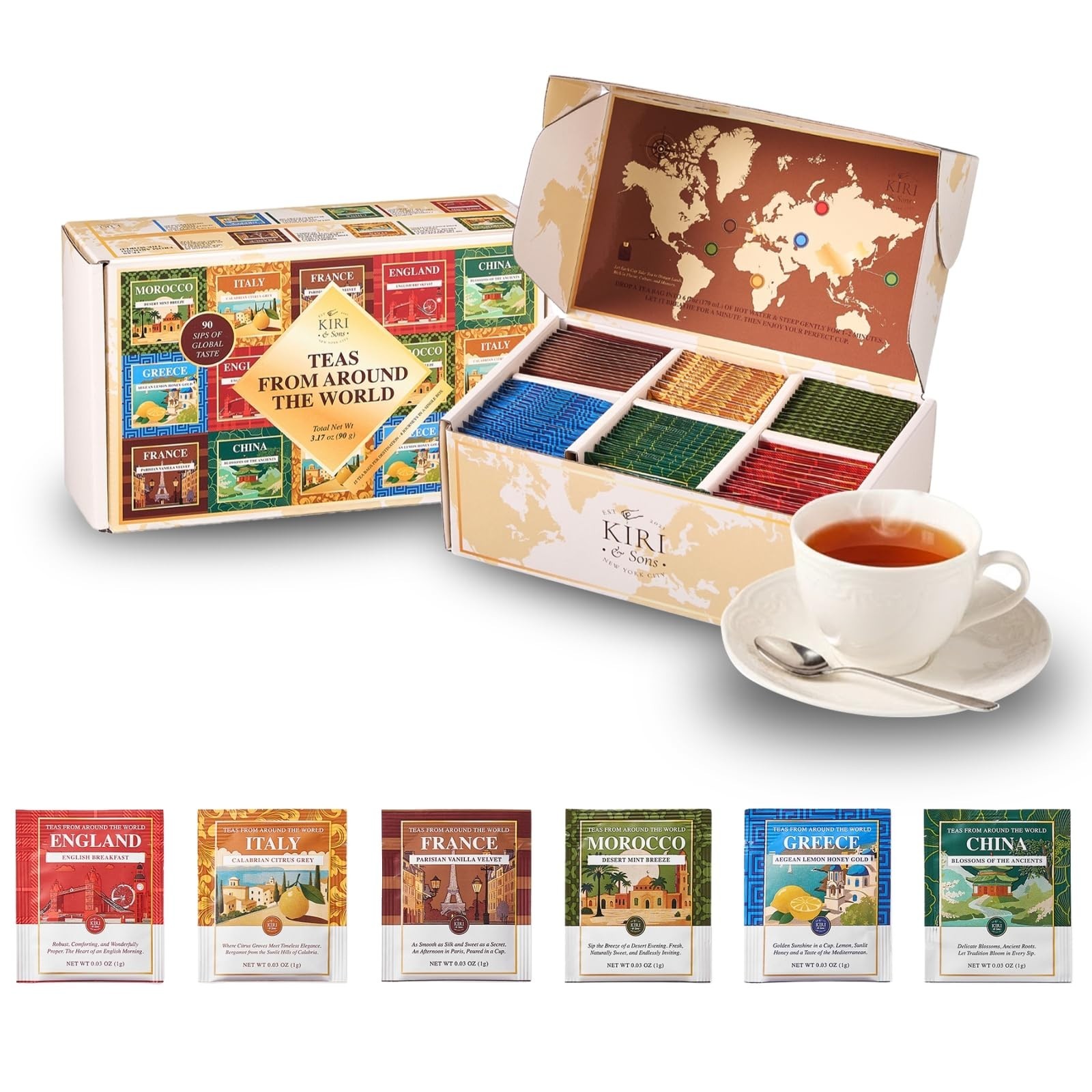 Exotic International Tea Bags Gift Set – 90 Count Variety Pack | Global Sampler