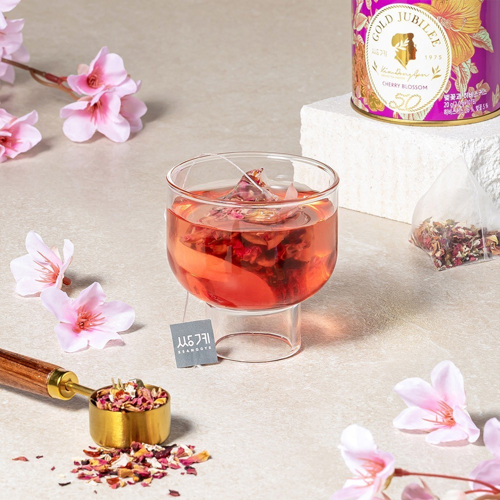Korean Cherry Blossom Hibiscus Tea 10 pyramid tea Bags Gold Jubilee Premium