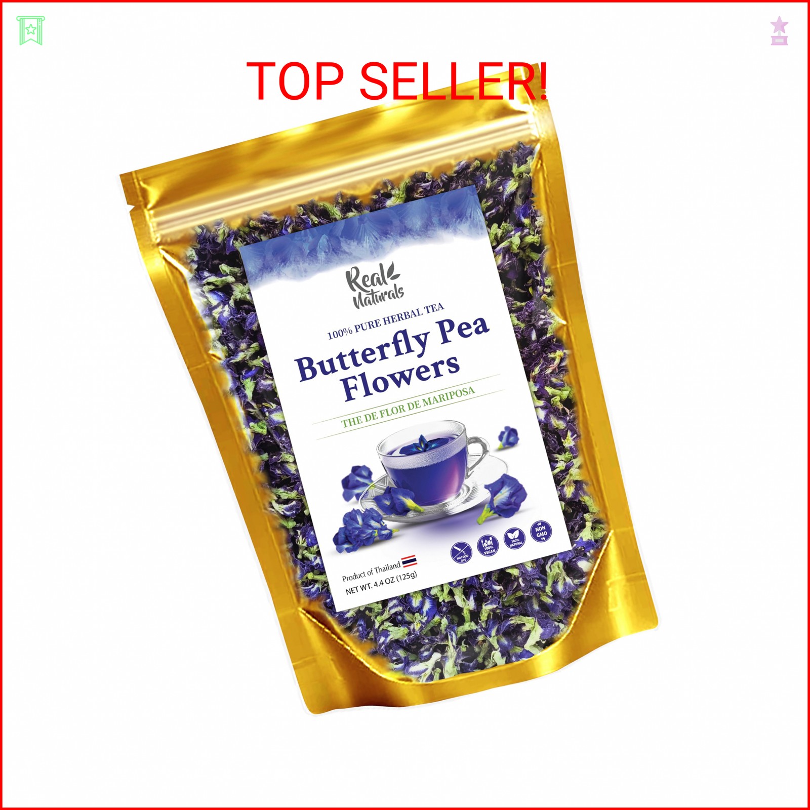 Butterfly pea flower tea loose leaf (375+ Cups) [ 4.4 Ounces Oz] Dried butterfly