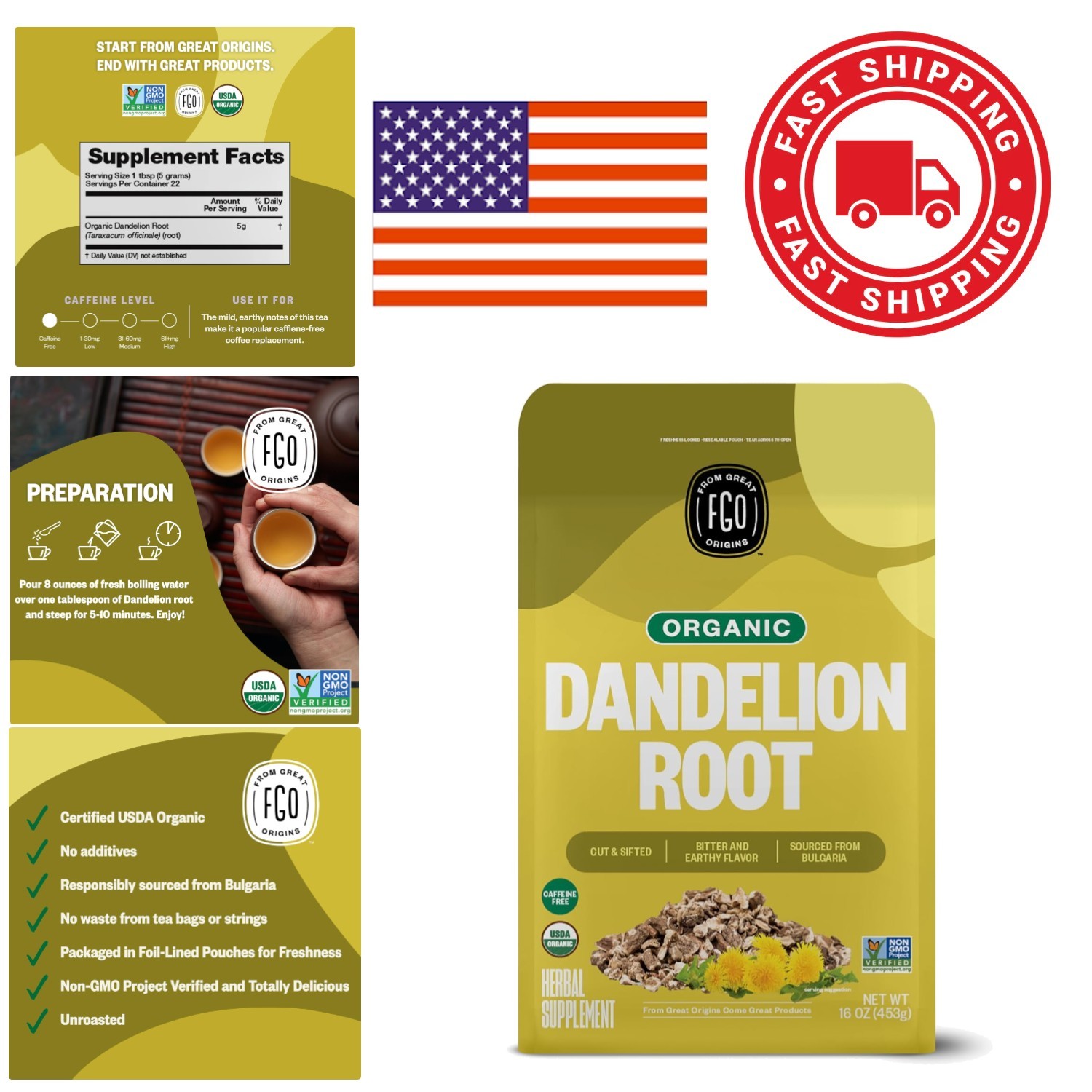 Cut and Sifted Dandelion Root Tea 16 Ounce USDA Organic for Digestion Support