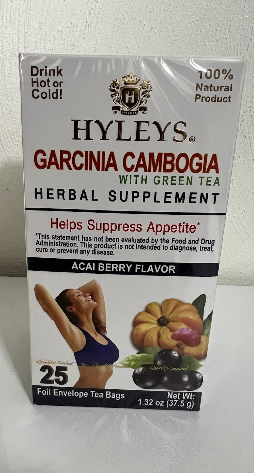 Hyleys Garcinia Cambogia with Green Tea ACAI BERRY Flavor 25 Tea Bags Sealef