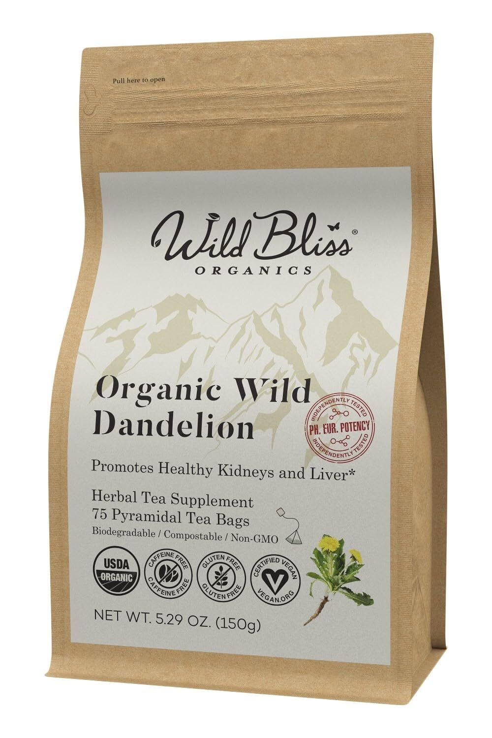 Wild Bliss Organic Wild Raw Dandelion Root Tea – Pharmacopoeia Quality Caffei…
