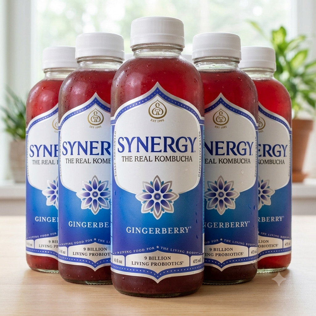 Synergy The Real Kombucha Gingerberry 16oz 6 Pack Fermented Tea Drink