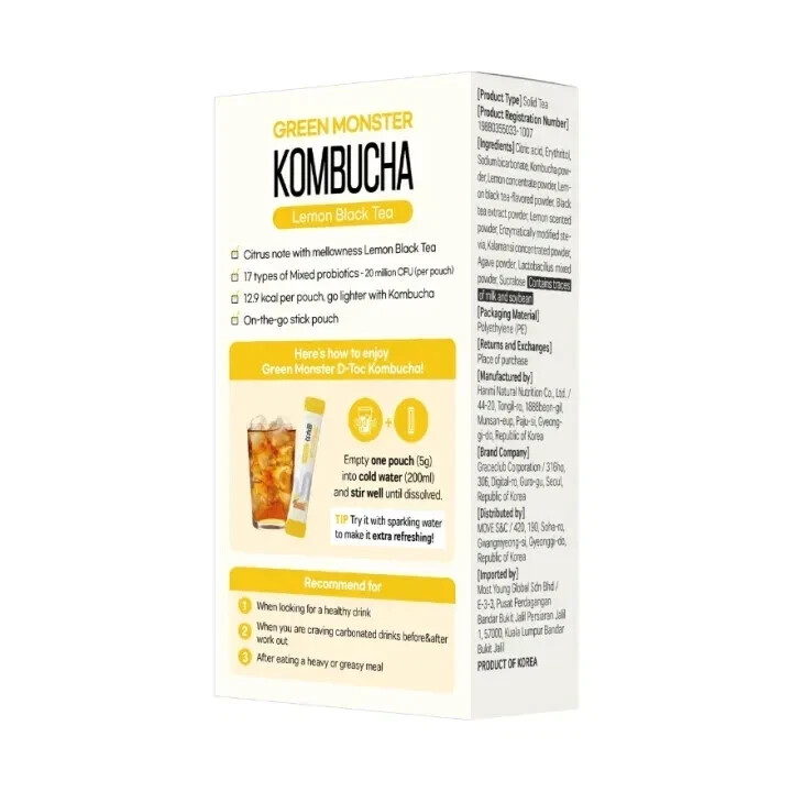 GREEN MONSTER Kombucha Lemon Black Tea 5gx10s Free Shipping World Wide