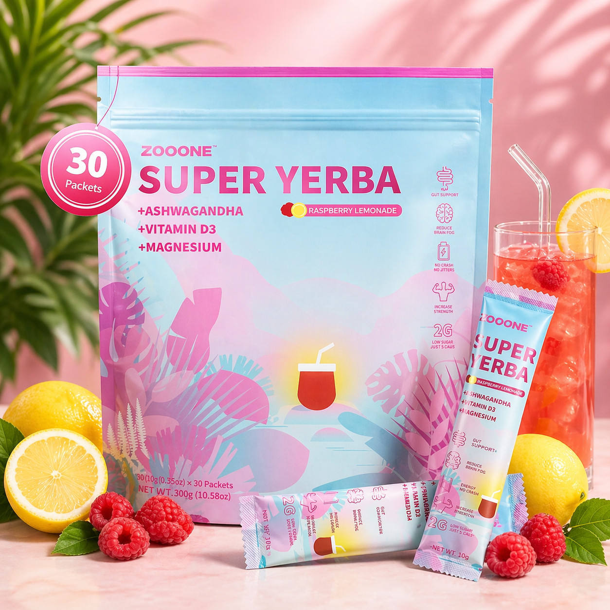 Zooone Super Yerba Pack of 2 Ashwagandha Vitamin D3 Magnesium Drink Mix