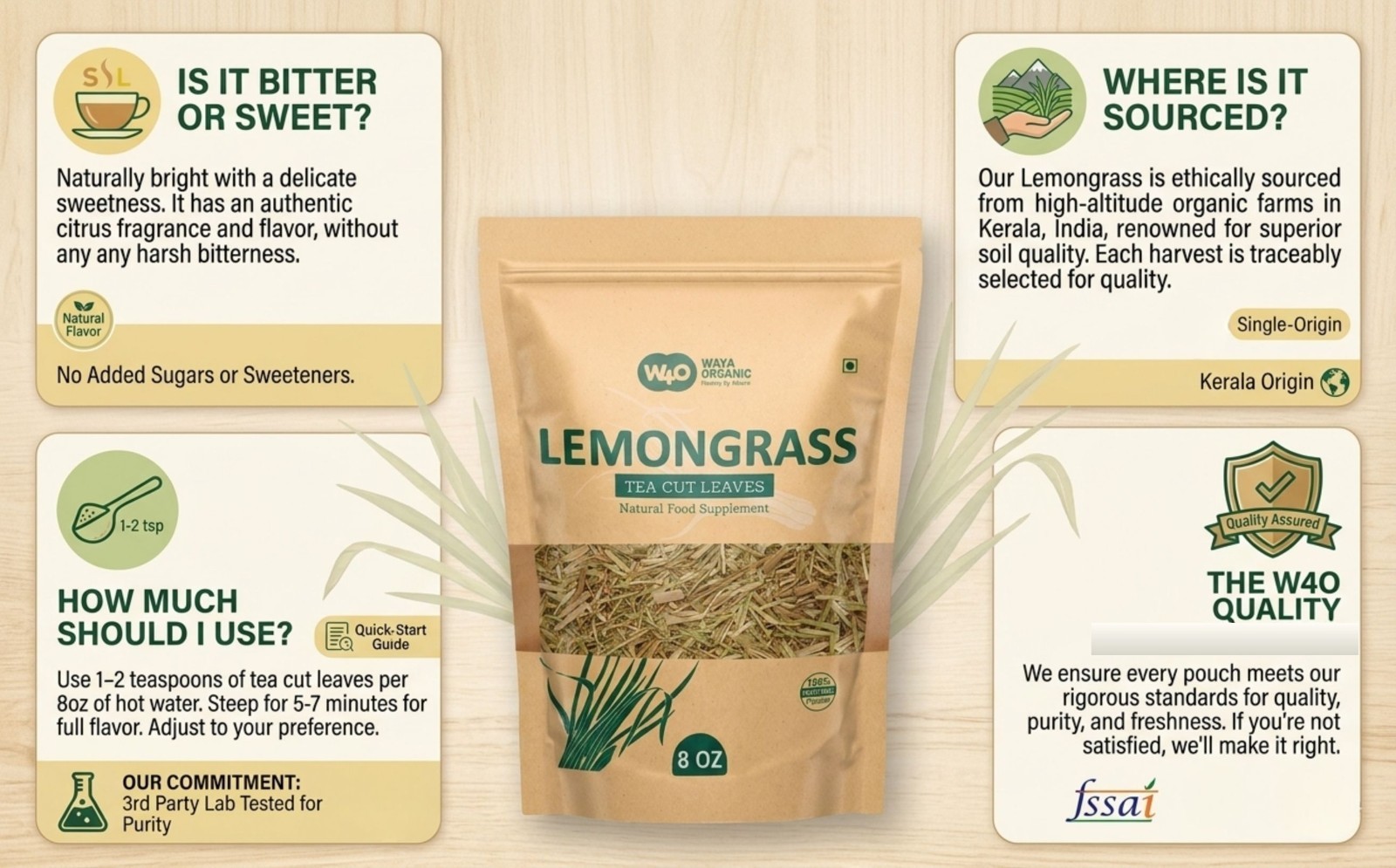 Lemongrass Loose Leaf Herbal Tea Caffeine-Free Culinary & Wellness 224g(8 oz)