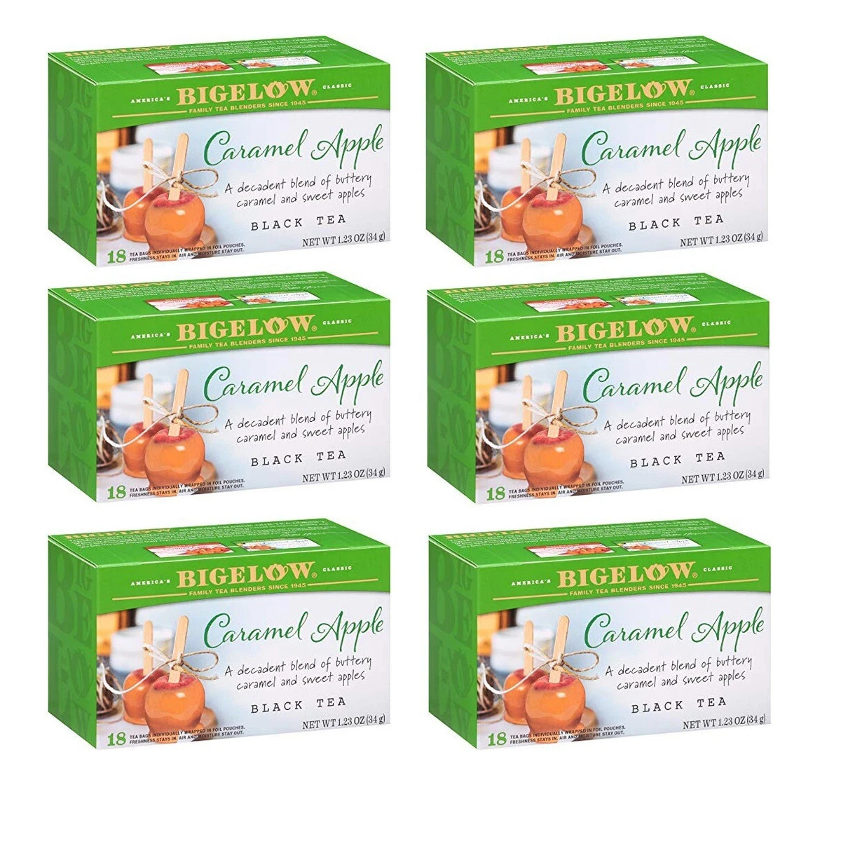 Lot Bigelow Caramel Apple Black Tea 108 Bags, 6 boxes, exp 09/28
