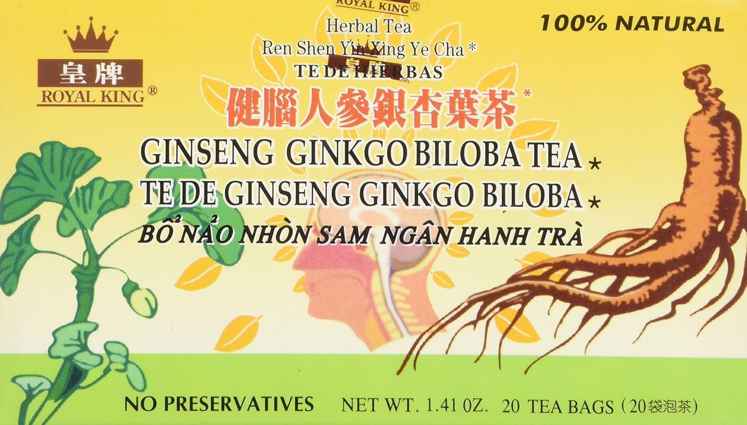 20 Count Ginseng Ginkgo Biloba Herbal Tea – Boost Energy and Focus Naturally