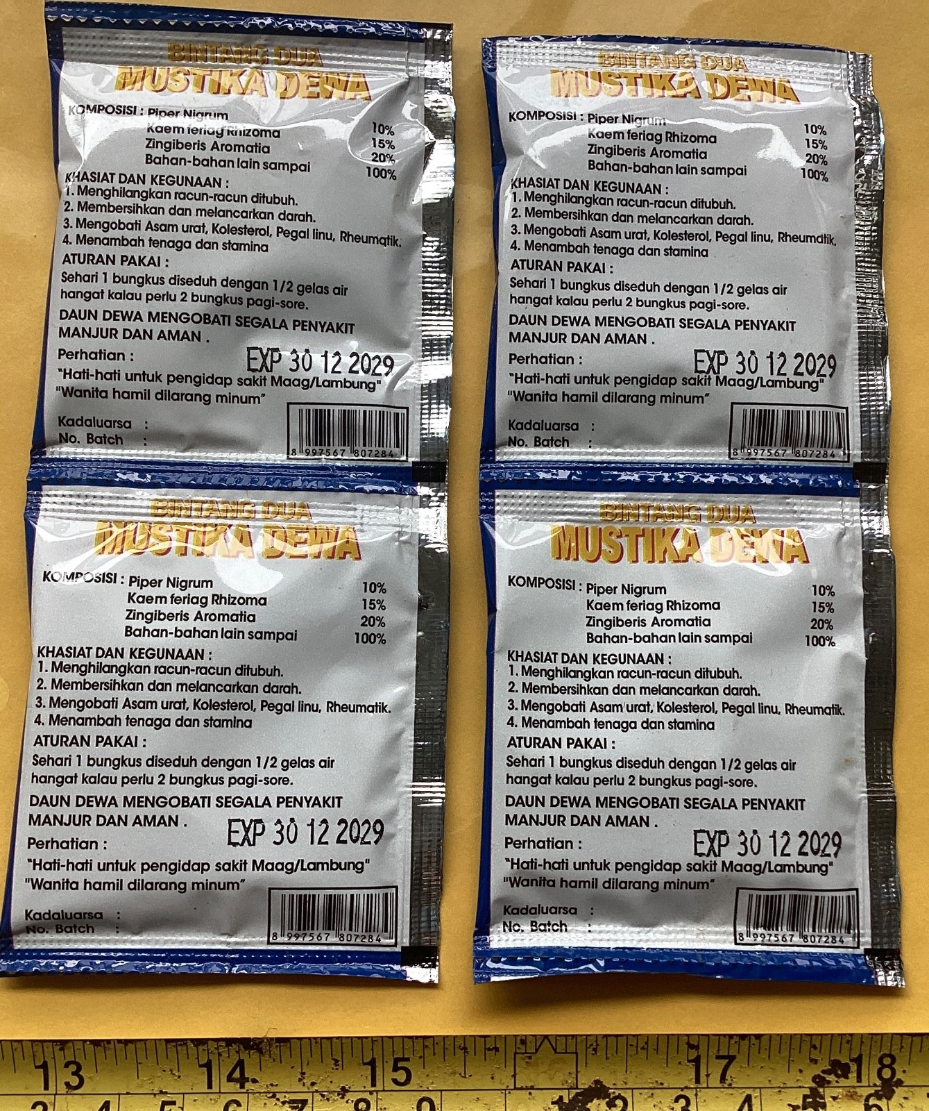 Indonesian herbal tea powder Mustika dewa Bintang Dua 4 sachets