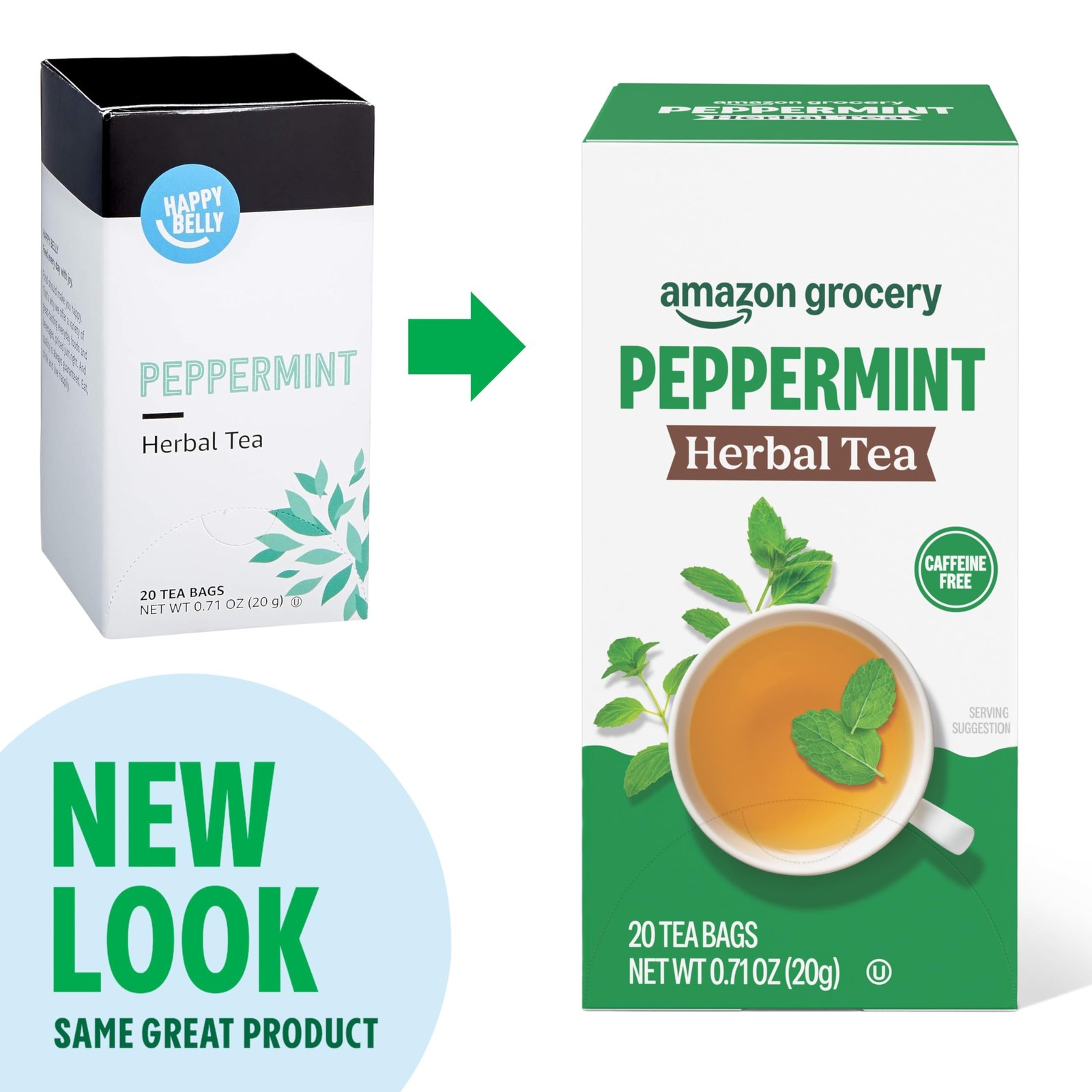 Amazon Grocery, Peppermint Herbal Tea Bags, 20 Ct 20 Count (Pack of 1)