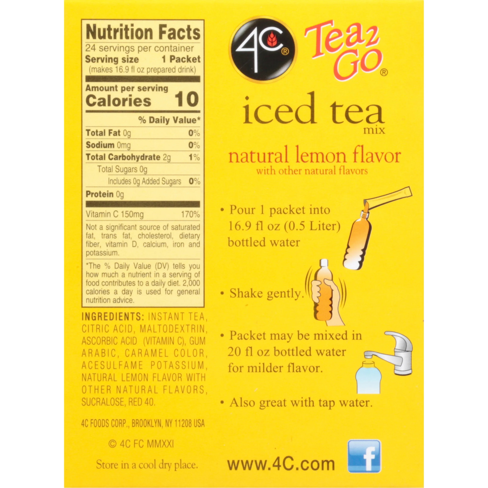 4C Totally Light Natural Lemon Iced Tea Mix, 24Ct