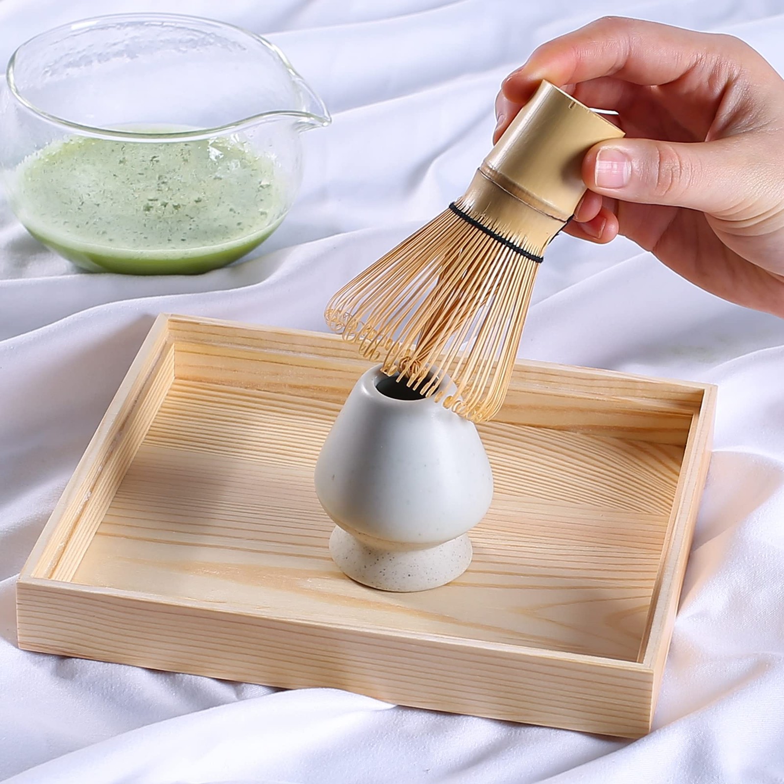 Bamboo Matcha Set – 13.5oz Glass Bowl, 100 Prong Whisk, Scoop – Travel Kit