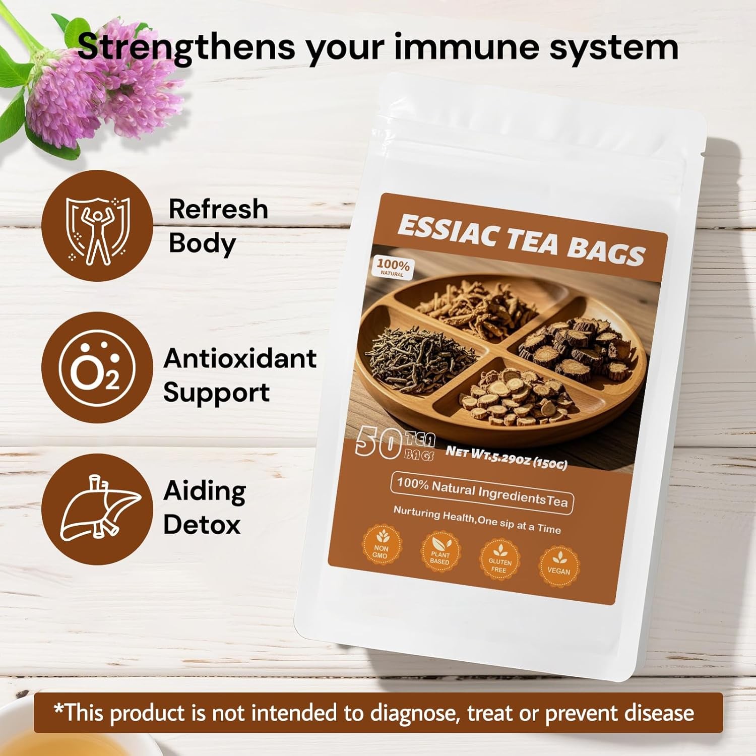 Essiac Tea, Premium Essiac Wellness Herbal Tea Bags with Slippery Elm Bark, Caff