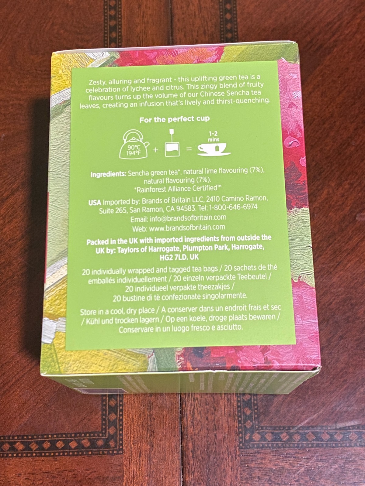 Taylors of Harrogate Tea – Lychee & Lime Green Tea – 5 20 count BB 2/2027
