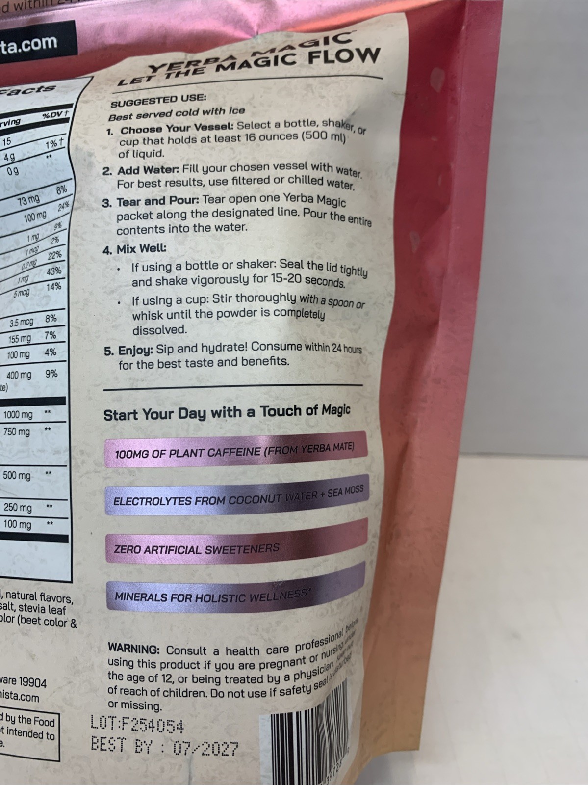 Brainista Yerba Magic Electrolyte Minerals Tropical Punch 20 Servings Exp 7/2027