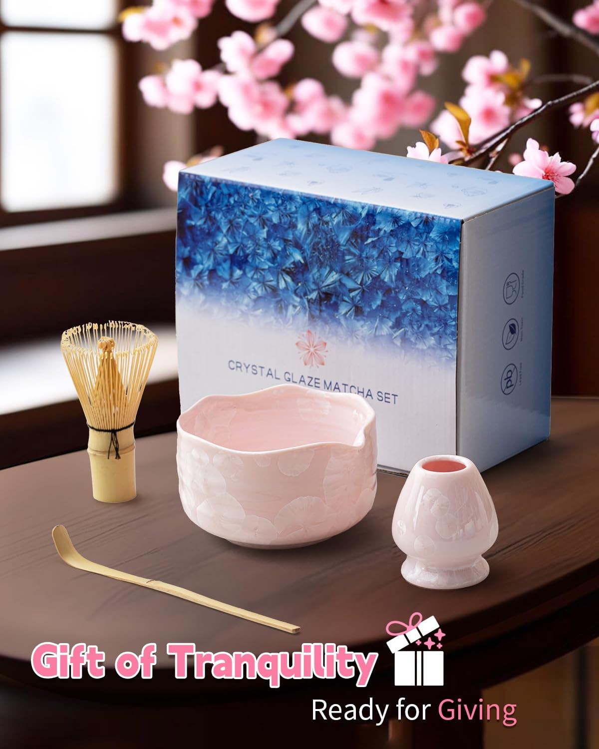 Natural Crystal Flower Matcha Set – 4 Pcs Food Grade Matcha Kit with Spouted …