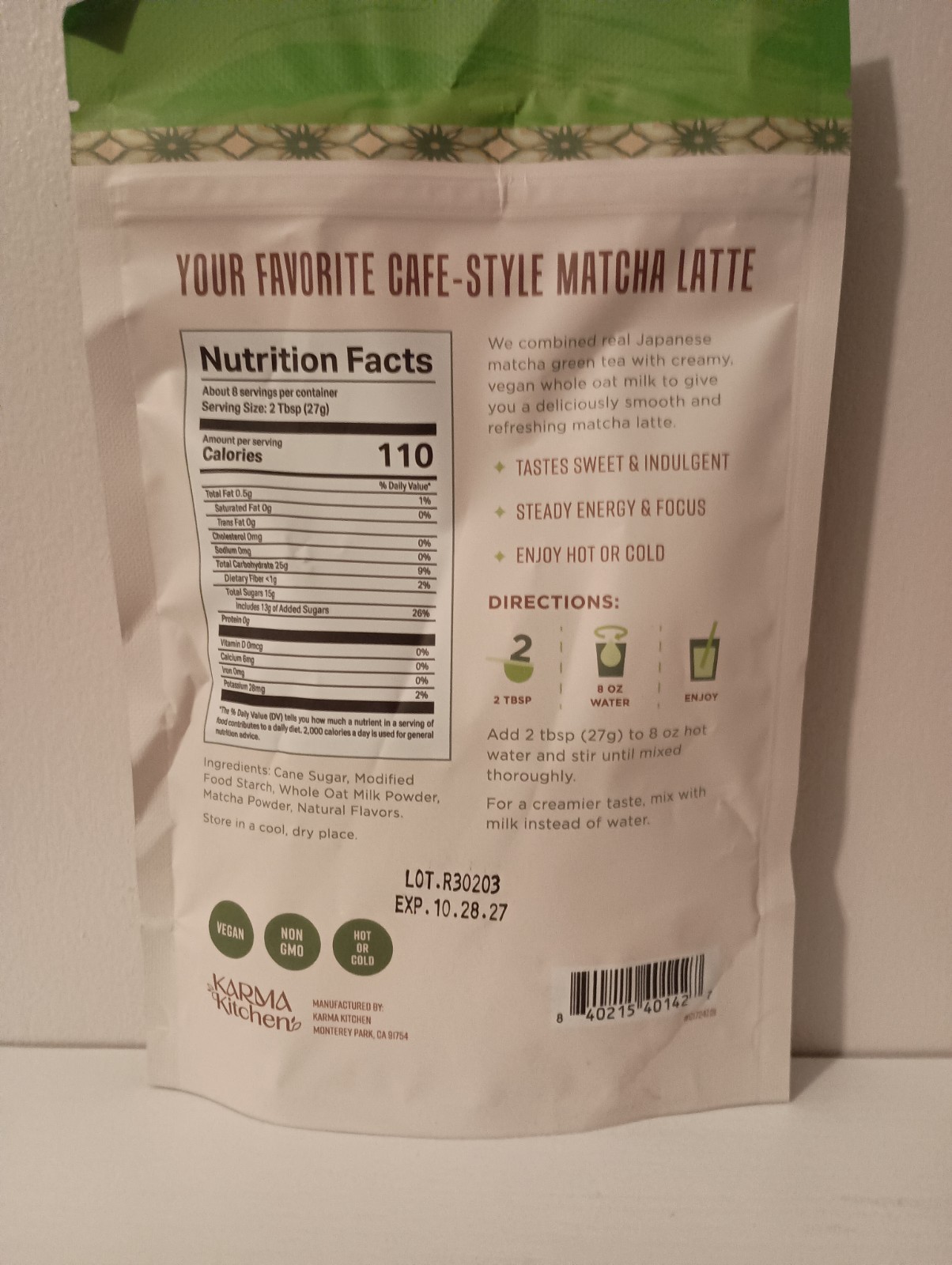 Karma Kitchen Japanese Barista-Style Vanilla Matcha Latte w/ Whole Oat Milk