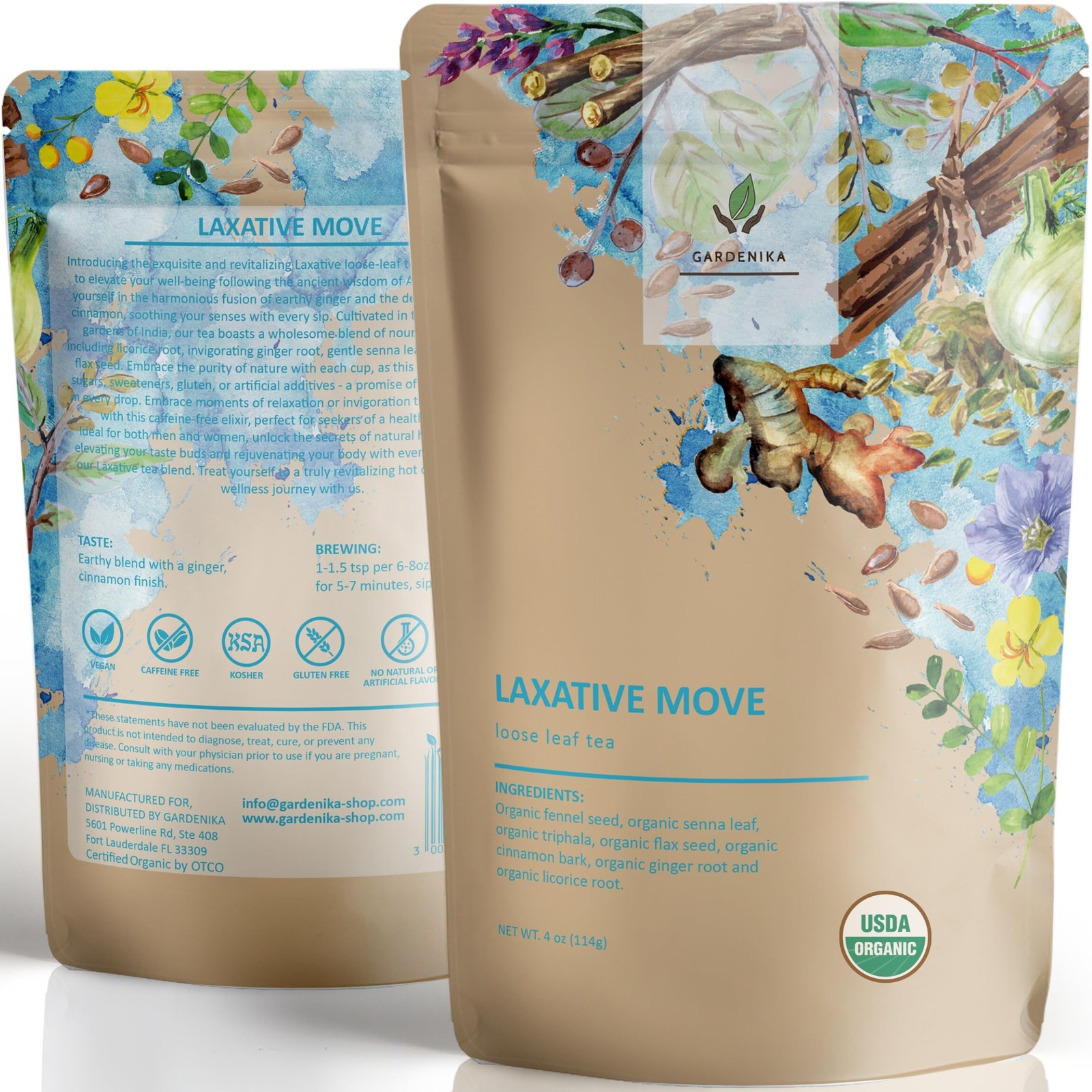 Organic Laxative Loose Tea, Herbal, Caffeine-Free, KSA Kosher, Ayurvedic with…
