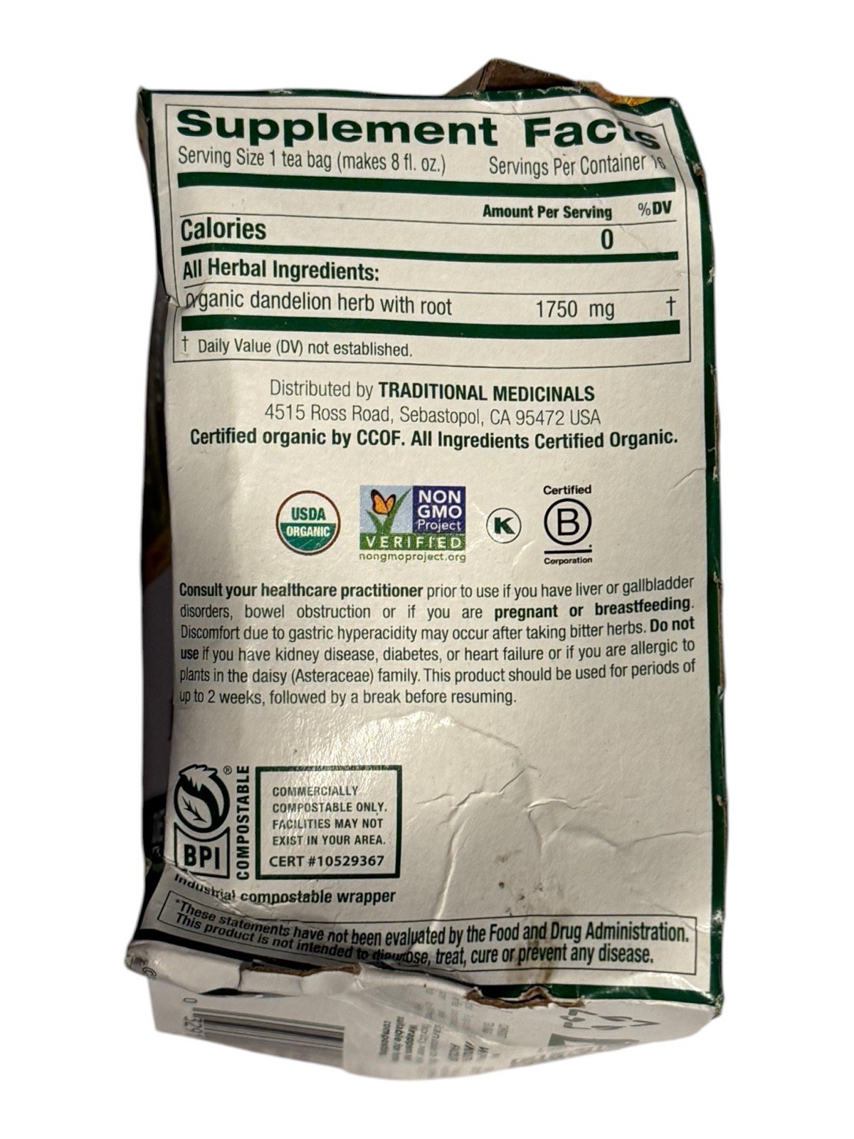 Traditional Medicinals Organic Dandelion Leaf & Root Tea – 16 Bags – Ex: 2/28