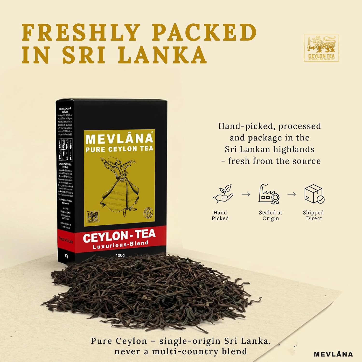 Mevlana Pure Ceylon Loose Leaf Black Tea, 100g / 3.5oz | Real Bergamot Oil, Hint