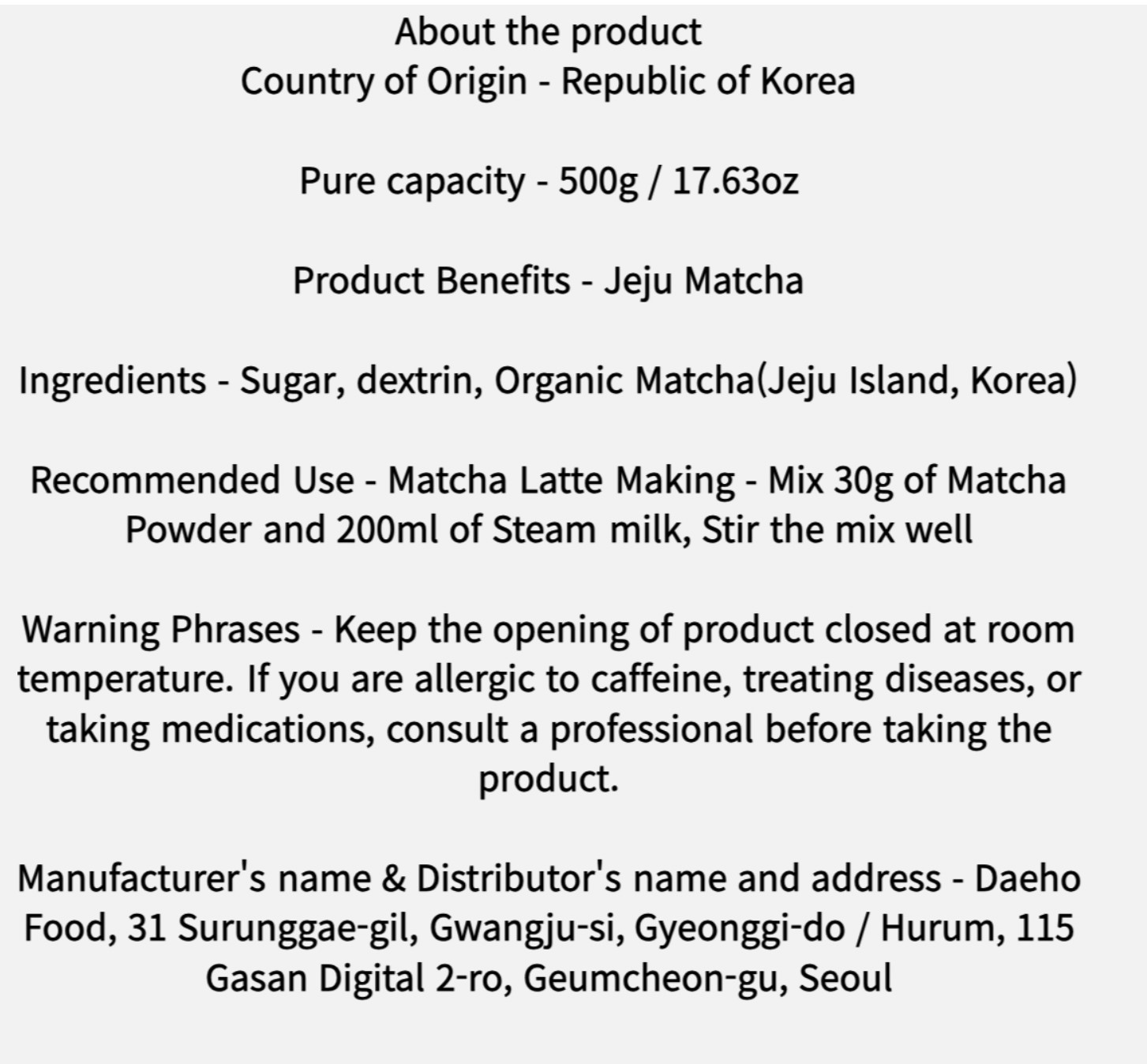 I’myo Jeju Matcha Green Tea Powder 500g 17oz. / Latte, Yogurt, Ice Cream, Baking