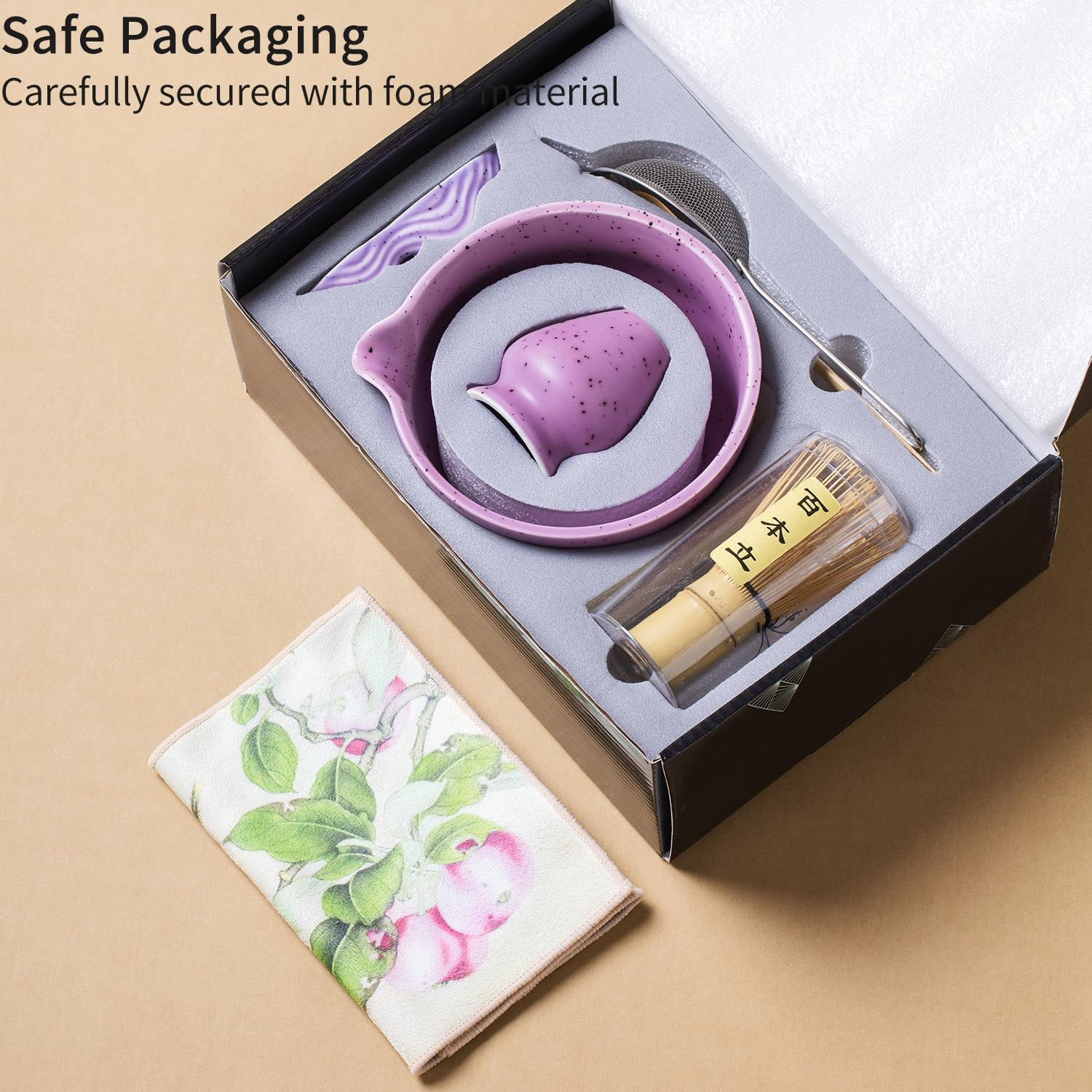 7Pcs Japanese Matcha Tea Set, Matcha Kit with Matcha Bowl (With Pouring Spout),