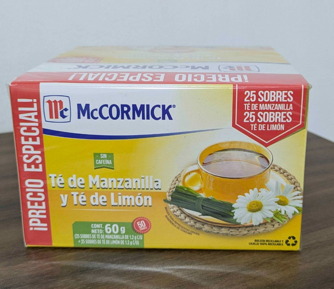 McCORMICK Chamomile and Lemon Tea 50 bags 25 each flavor Mexican tea