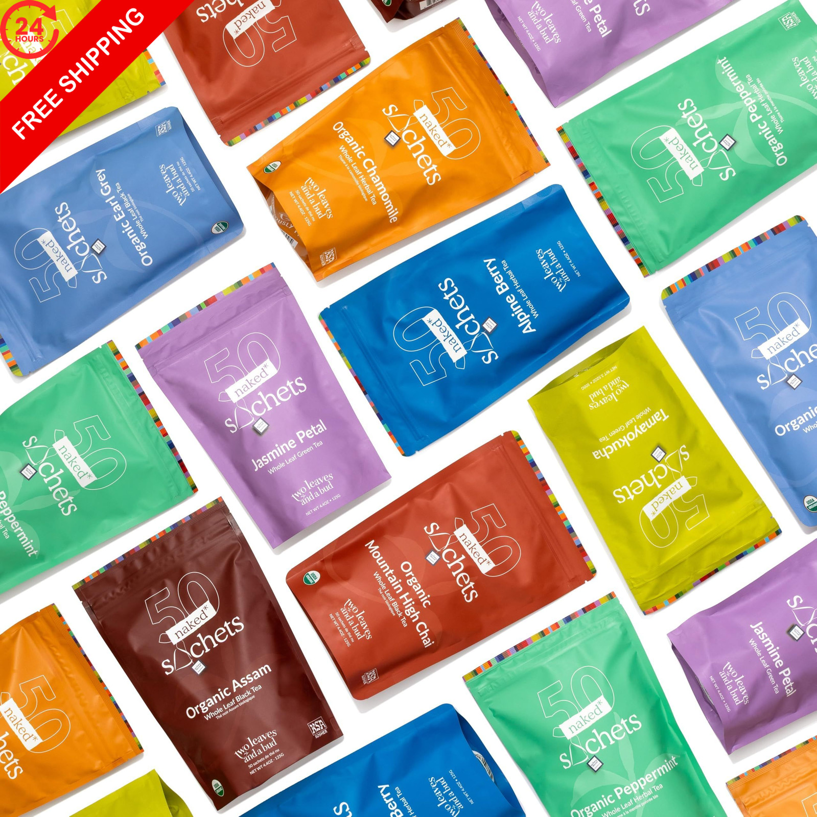 Two Leaves and a Bud Organic Assam, 50 Unwrapped Tea Sachets 50