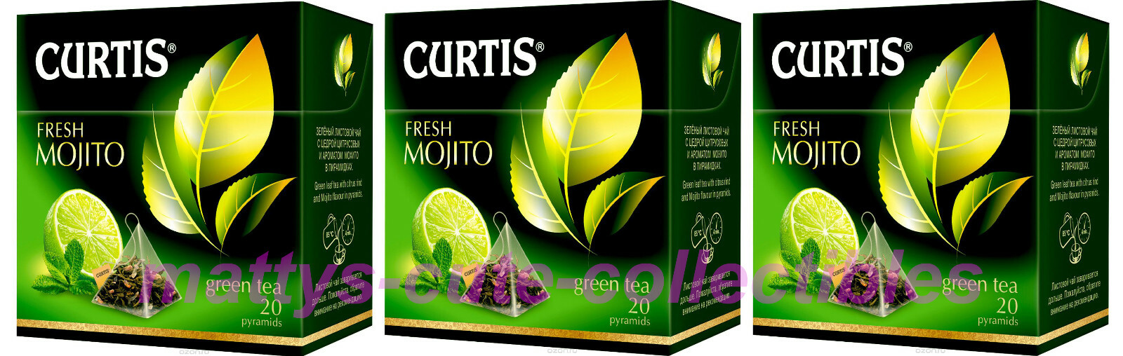 CURTIS Green Tea Fresh Mojito SET of 3 BOXES X 20 = 60 Pyramids US Seller Import