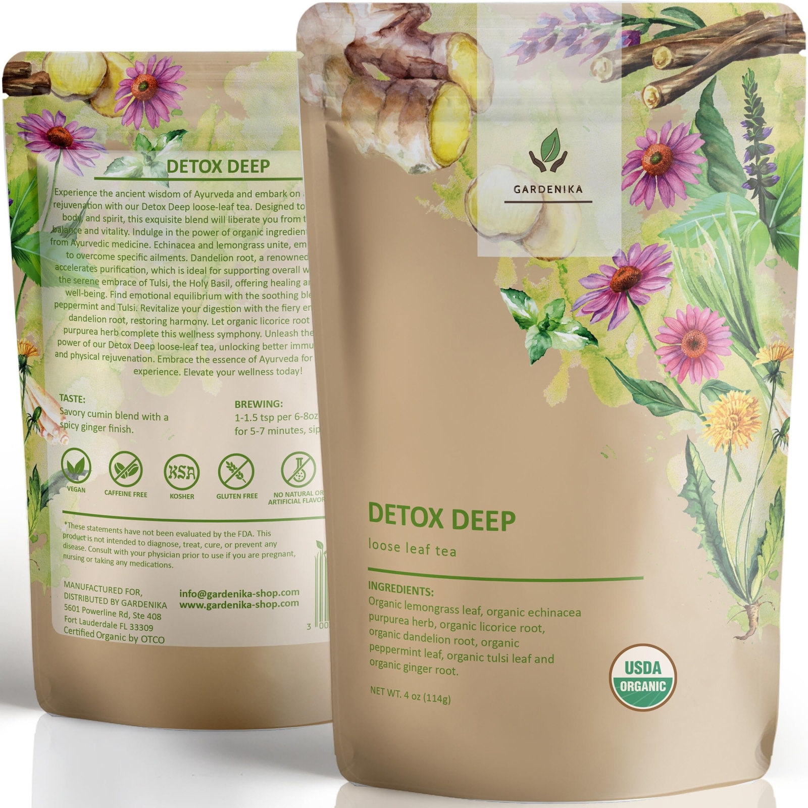 Organic Root Detox Loose Leaf Tea, Herbal, Caffeine-Free, KSA Kosher, Ayurvedic