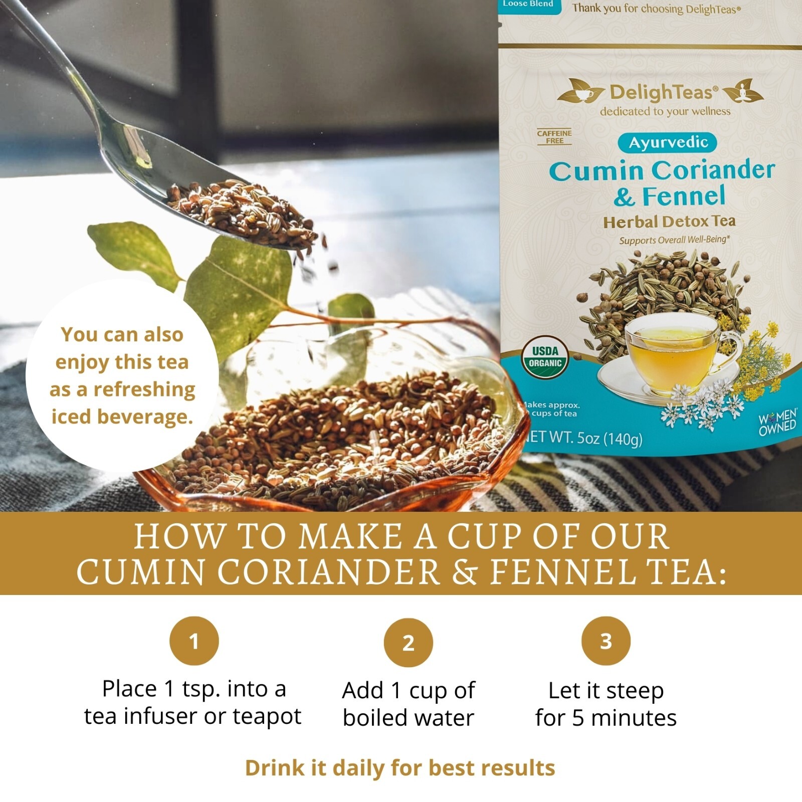 Ayurvedic Cumin, Coriander & Fennel Detox Tea – Loose Blend