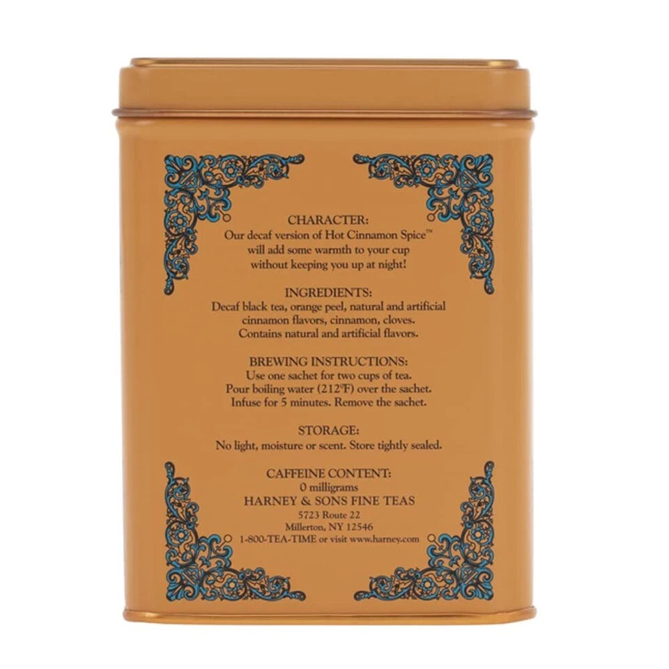 Harney and Sons Decaf Hot Cinnamon , Decaf Flavored Black 20 Sachets per Tin 1.4