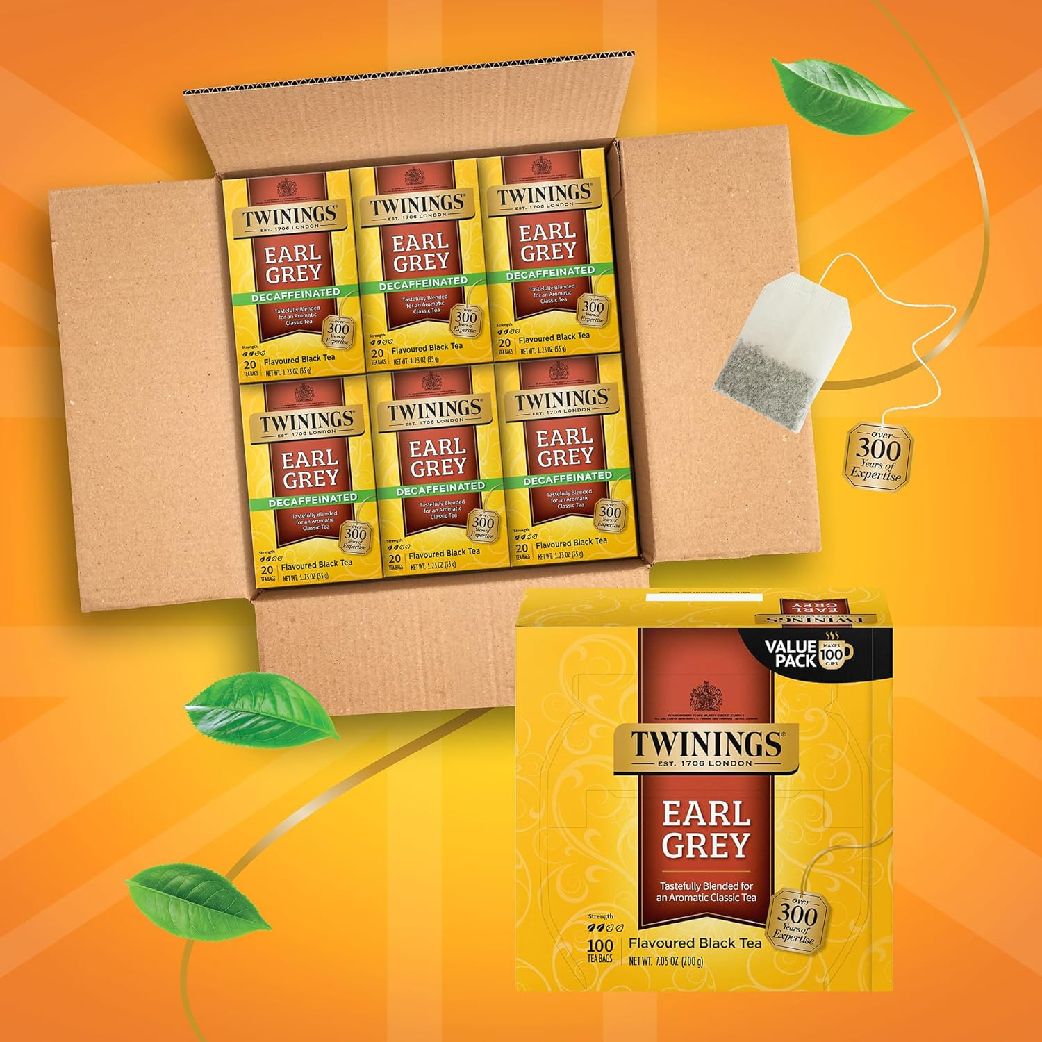 Twinings Earl Grey Tea Combo, Decaf 120 ct plus Classic Black 100 ct