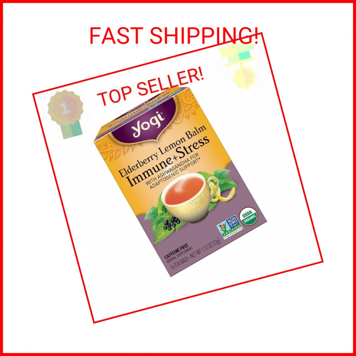 Yogi Tea Organic Lemon Balm Elderberry Immune Stress Tea, 16 CT