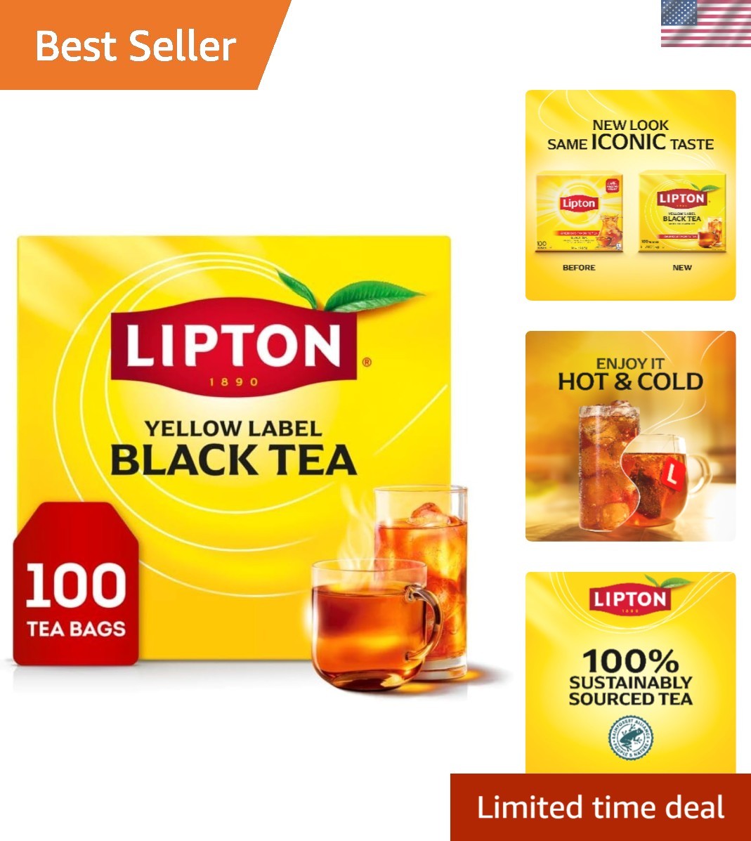 High Caffeine Black Tea Bags – 100 Count for Energizing Hot or Iced Beverage
