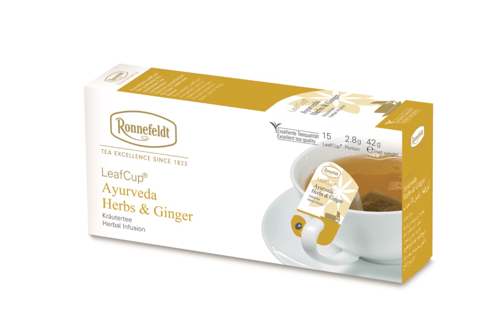 Ronnefeldt Leafcup® Ayurveda Herbs and Ginger. 15 premium herbal tea bags