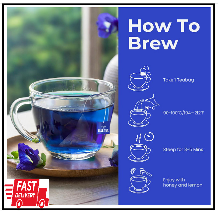 BLUE TEA Butterfly Pea Flower 30 Tea Bags NATURAL COLORING For Food Drinks