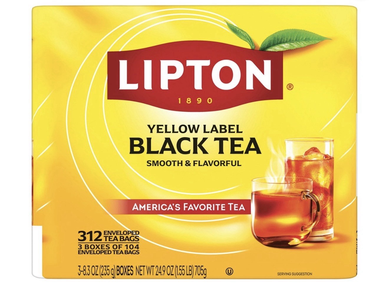 Lipton Yellow Label Black Tea 312 Enveloped Tea Bags, 705 g (24.9 oz)