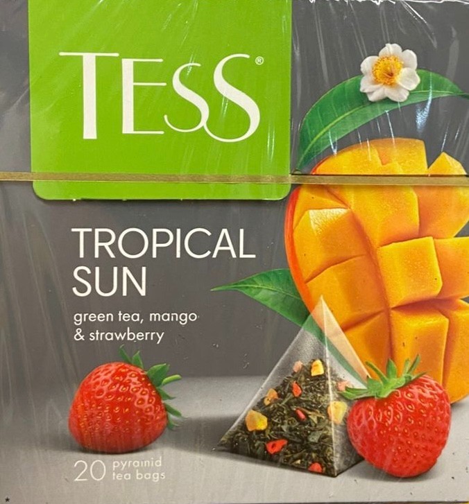 TESS Tropical Sun Green Tea 2×20 Pyramid Bags Mango & Strawberry