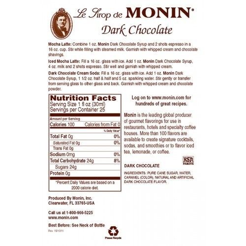 Monin Dark Chocolate Syrup (750mL), H-Chocolate, Dark
