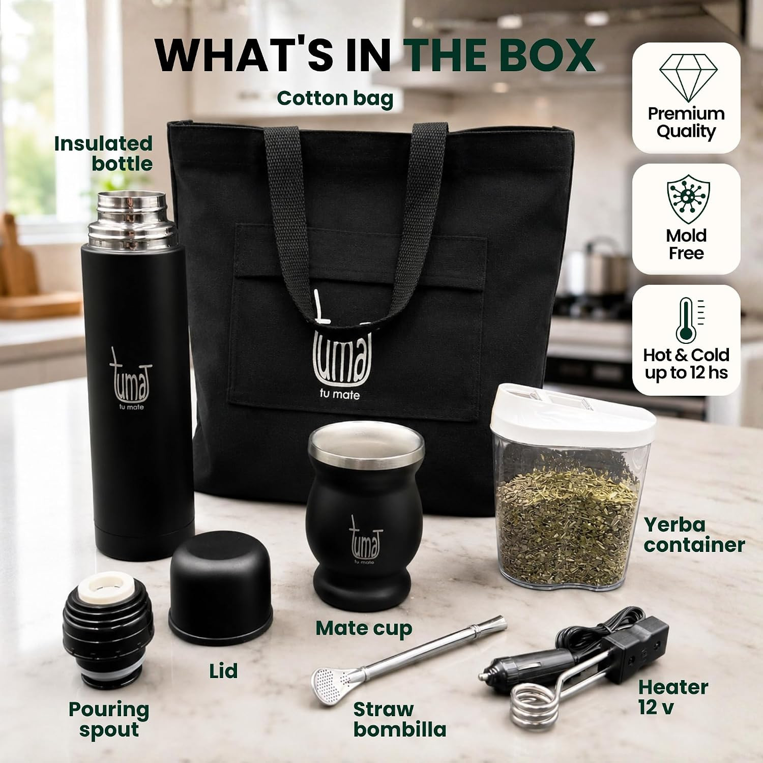Complete Yerba Mate Kit – Stainless Steel Mate Cup Set, Bombilla (Straw) & 750Ml